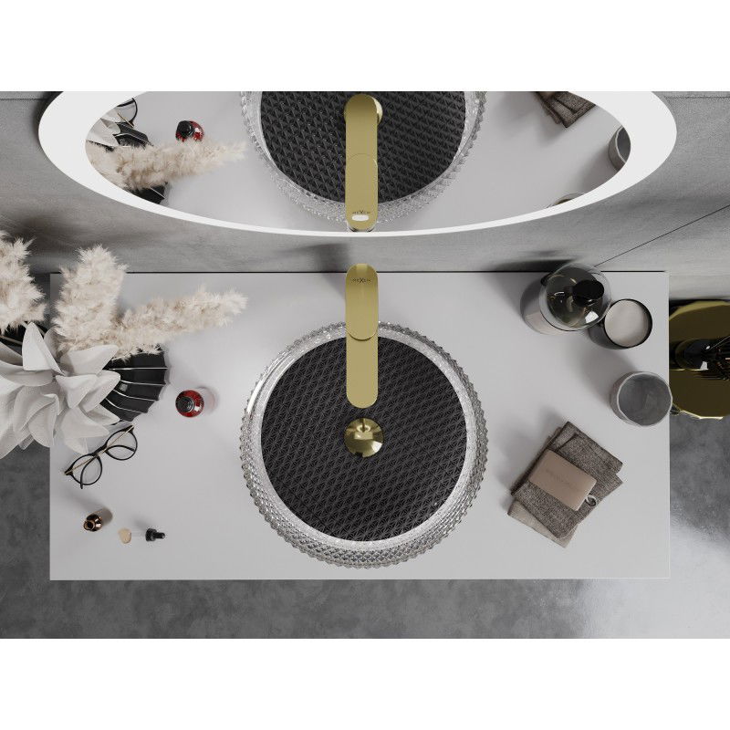 Mexen Aura glas handfat ovanpå bänkskiva 39 x 39 cm, transparent/svart - 24013971