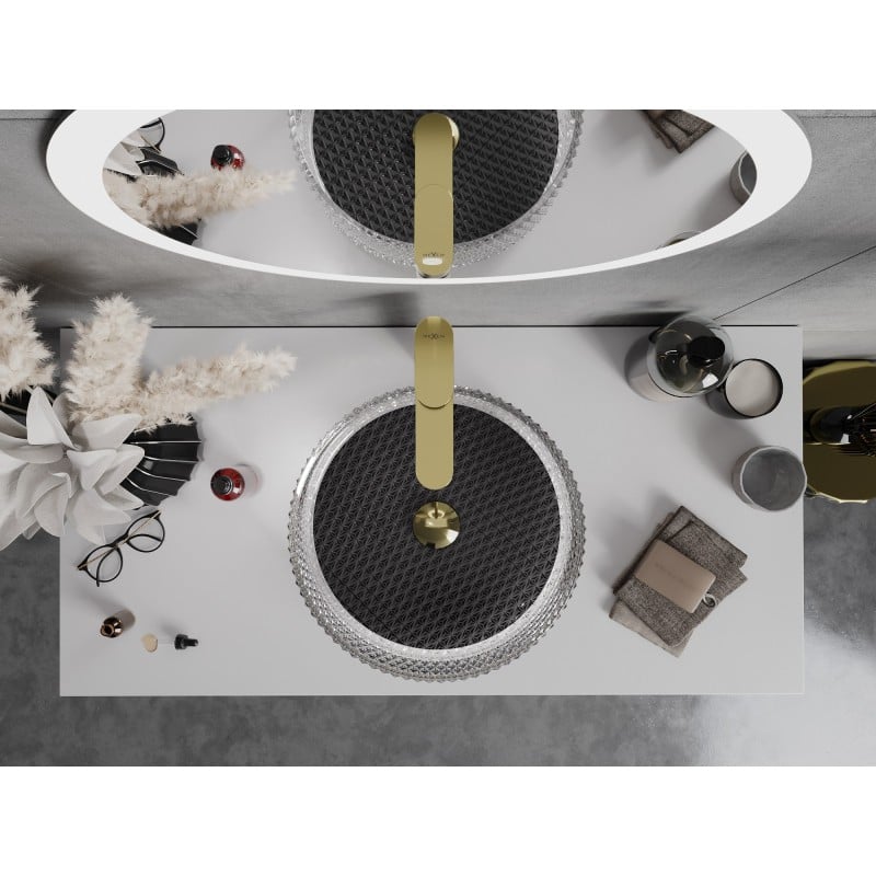 Mexen Aura lavabo de vidrio sobre encimera 39 x 39 cm, transparente/negro - 24013971