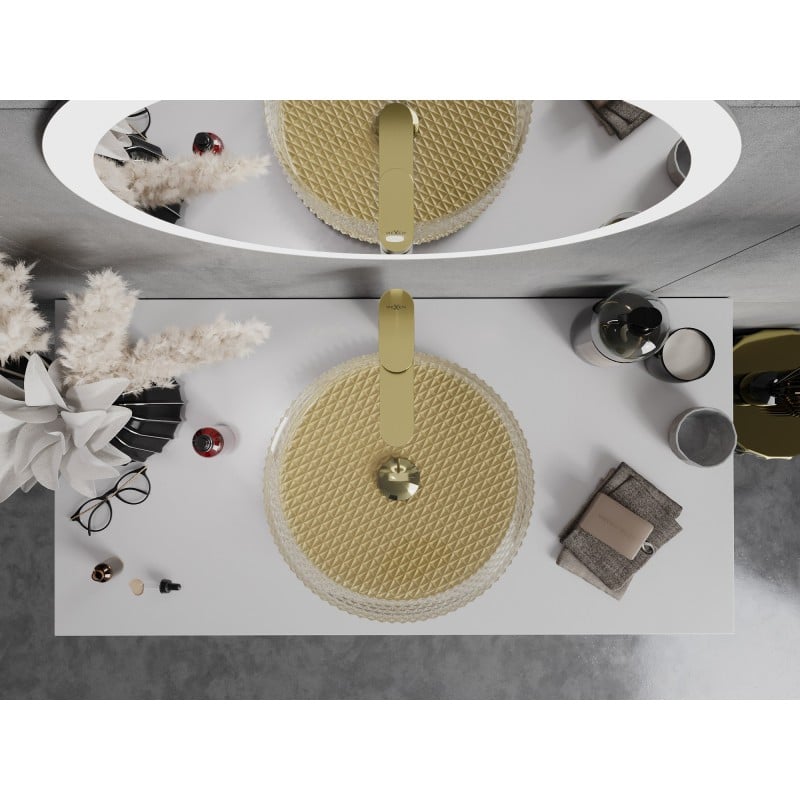 Mexen Aura glass countertop washbasin 39 x 39 cm, transparent/gold - 24013951