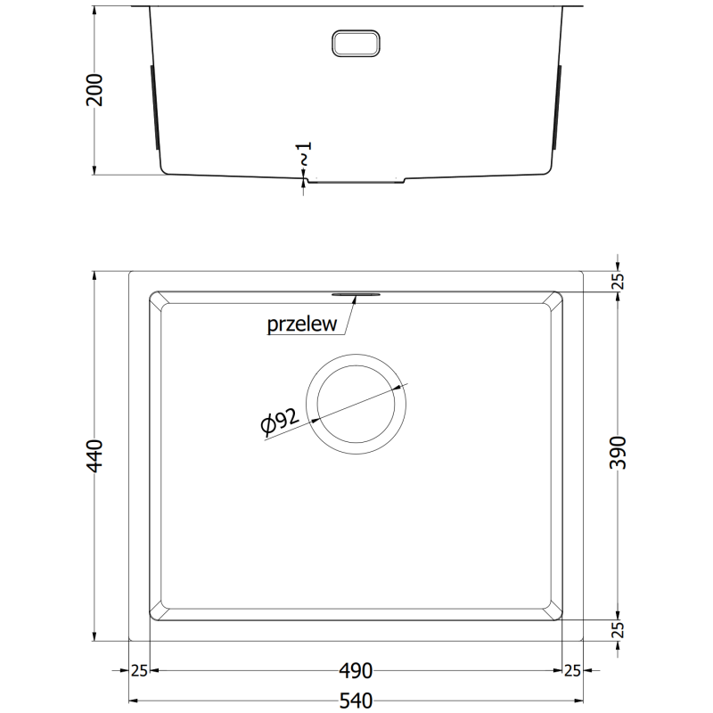 Mexen Trixo stainless steel sink 1-bowl 540 x 440 mm, copper HC - 6414541000-65HC