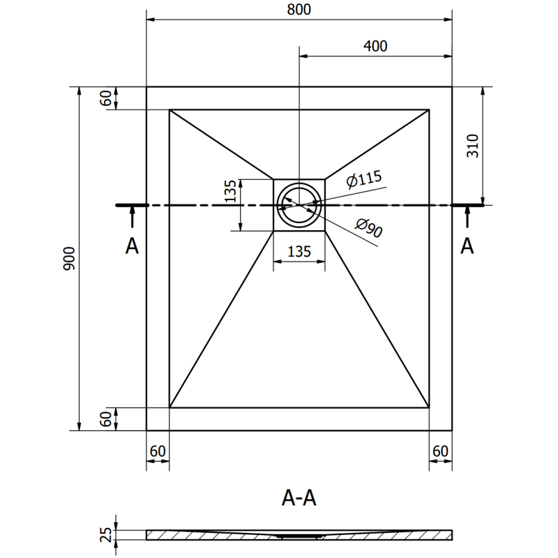 Mexen Stone+ brodzik kompozytowy prostokątny 90 x 80 cm, czarny - 44708090