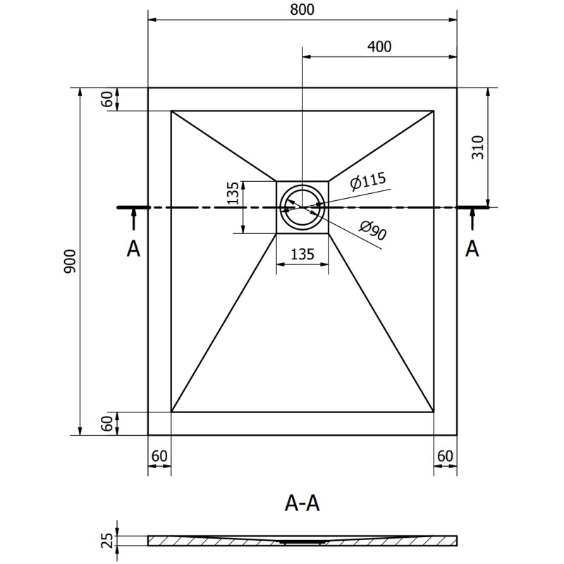 Mexen Stone+ pravokutna kompozitna tuš kada 90 x 80 cm, crna - 44708090
