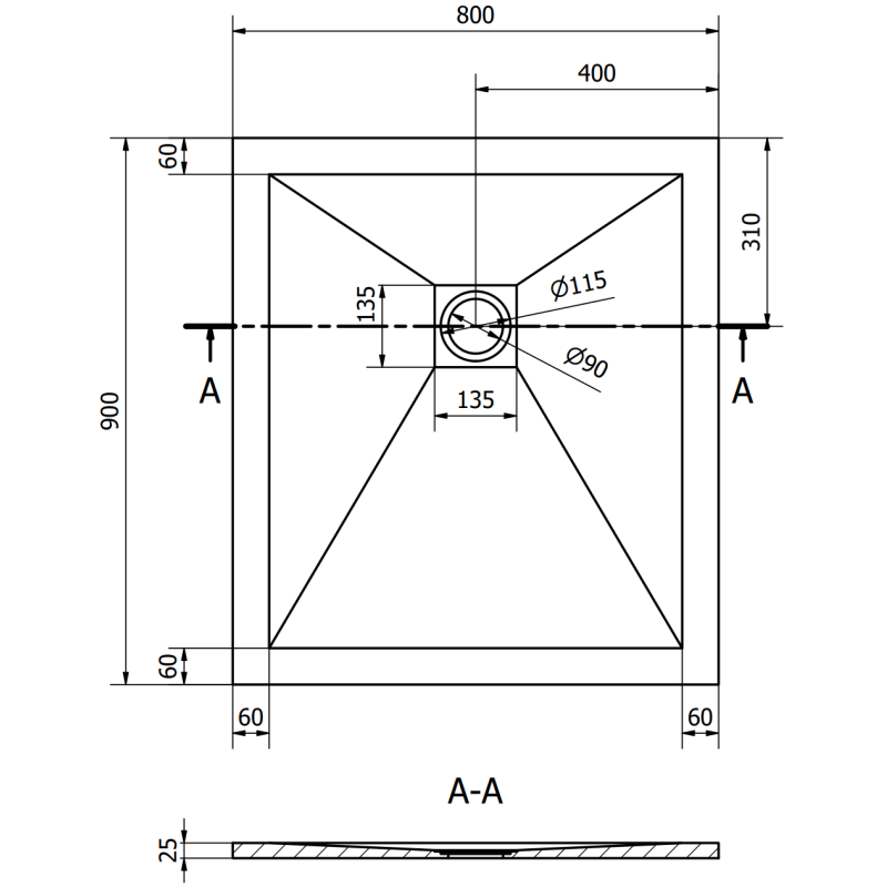Mexen Stone+ taisnstūris kompozītmateriāla dušas paliktnis 90 x 80 cm, melns - 44708090