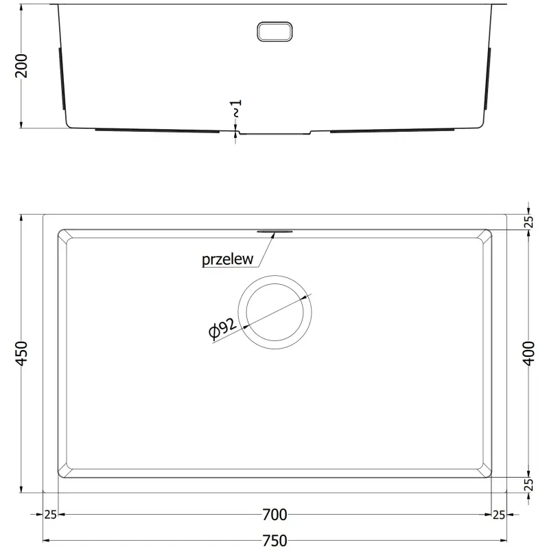 Mexen Trixo Edelstahlspüle 1-beckig 750 x 440 mm, Inox - 6415751000-01