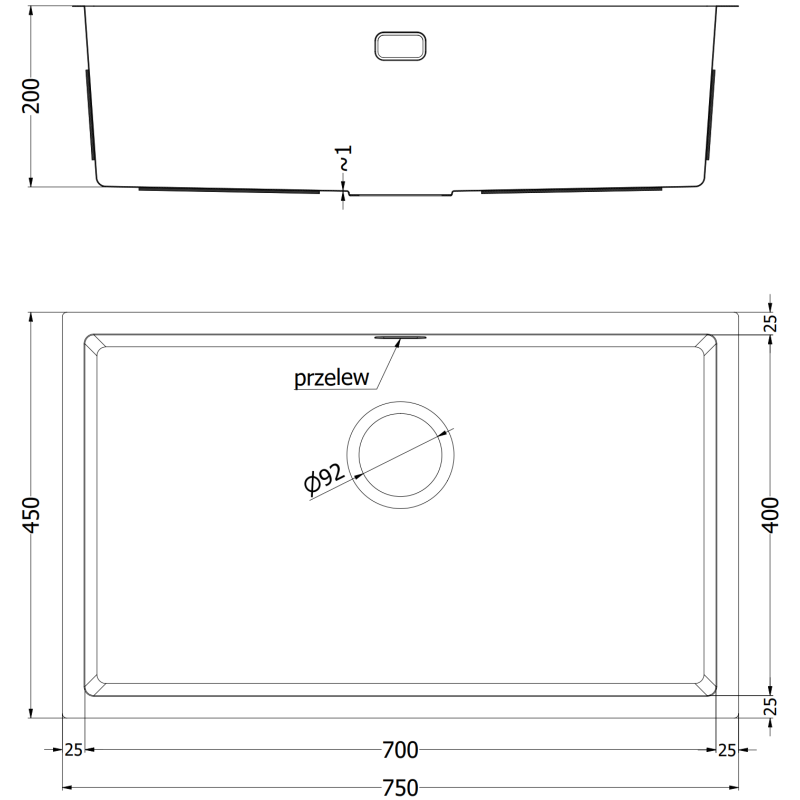 Mexen Trixo zlewozmywak stalowy 1-komorowy 750 x 440 mm, złoty - 6415751000-55
