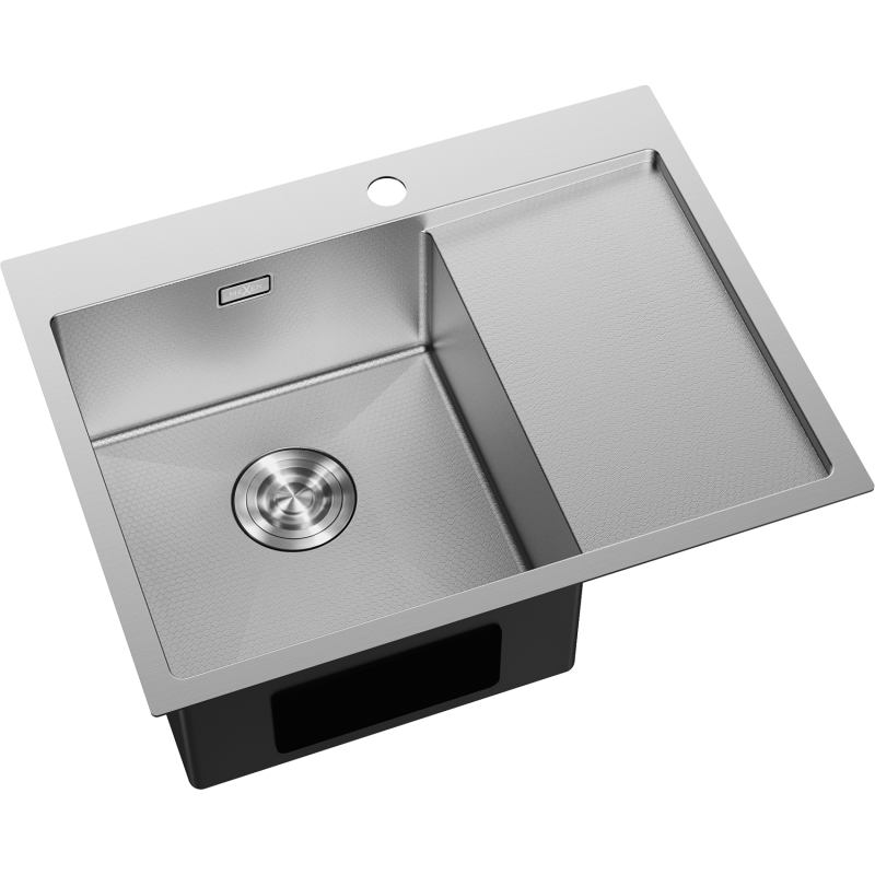 Mexen Exar tērauda izlietne ar vienu nodalījumu un noteces plauktu, kreisā 620 x 480 mm, inox HC - 6431621005L-01HC