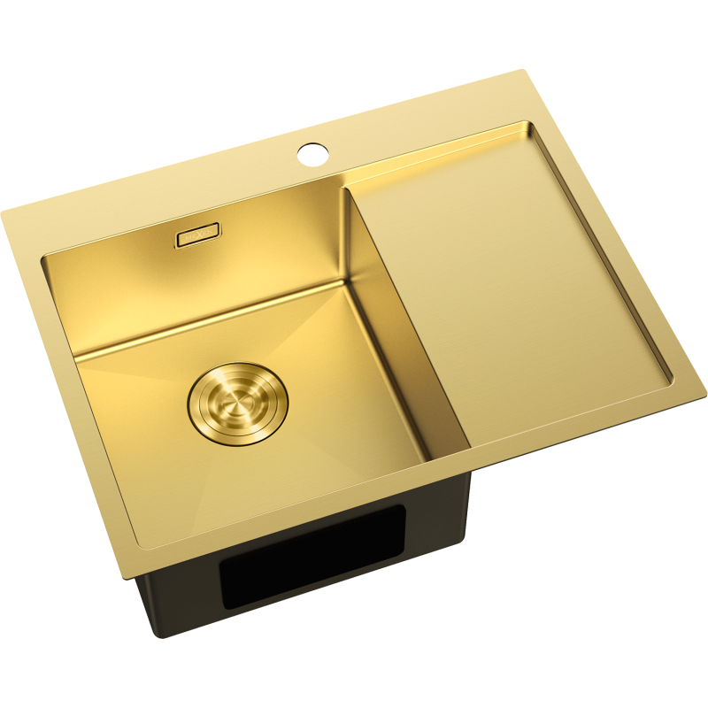 Mexen Exar steel sink 1-bowl with drainer, left 620 x 480 mm, gold - 6431621005L-55