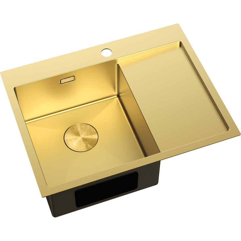 Mexen Exar steel sink 1-bowl with drainer, left 620 x 480 mm, gold - 6431621005L-55