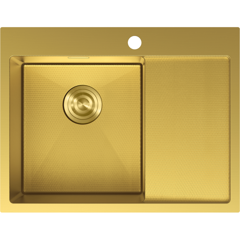 Mexen Exar stalen gootsteen met 1 bak en afdruiprek, links 620 x 480 mm, goud HC - 6431621005L-55HC