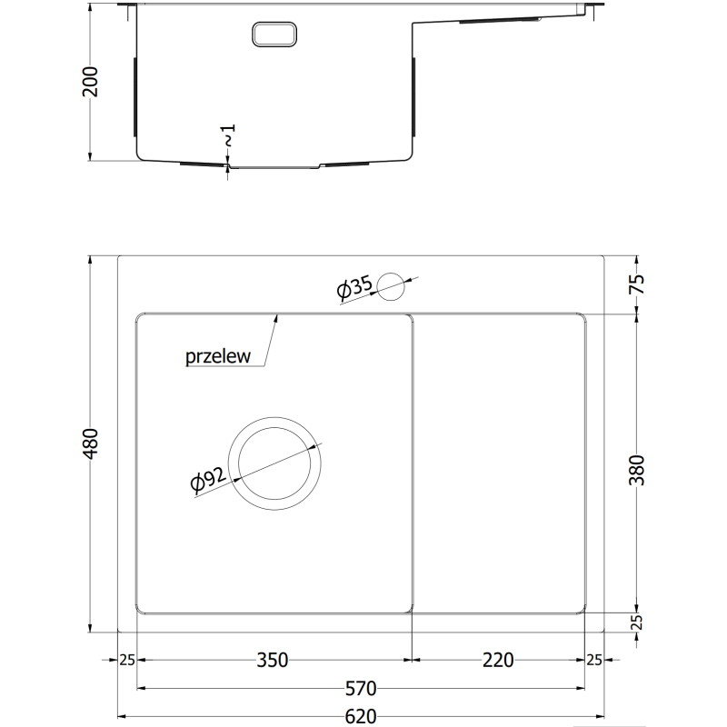 Mexen Exar terasest valamu, 1-kauseline, nõrutusalusega, vasakpoolne, 620 x 480 mm, vask - 6431621005L-65