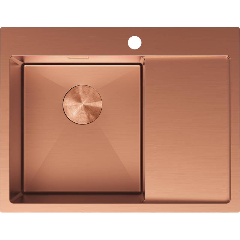 Mexen Exar stainless steel sink 1-bowl with drainer, left 620 x 480 mm, copper - 6431621005L-65