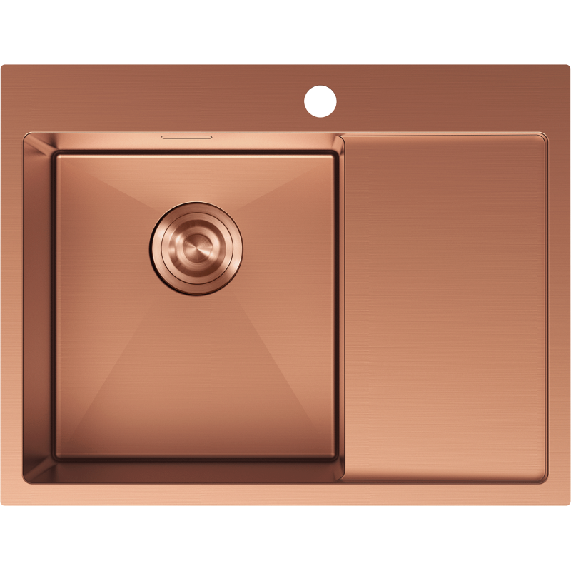 Mexen Exar fregadero de acero de 1 cubeta con escurridor, izquierdo 620 x 480 mm, cobre - 6431621005L-65