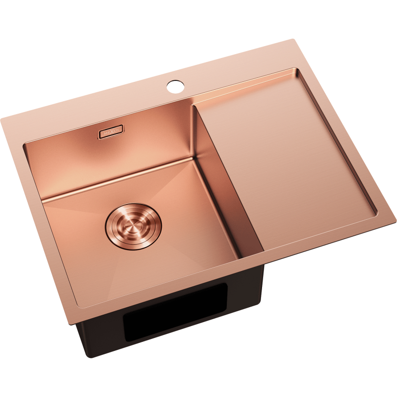 Mexen Exar diskbänk i rostfritt stål 1-kammare med vänster avrinning 620 x 480 mm, koppar - 6431621005L-65
