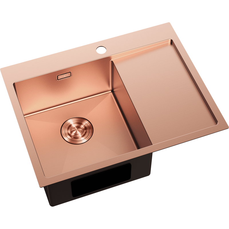 Mexen Exar fregadero de acero de 1 cubeta con escurridor, izquierdo 620 x 480 mm, cobre - 6431621005L-65