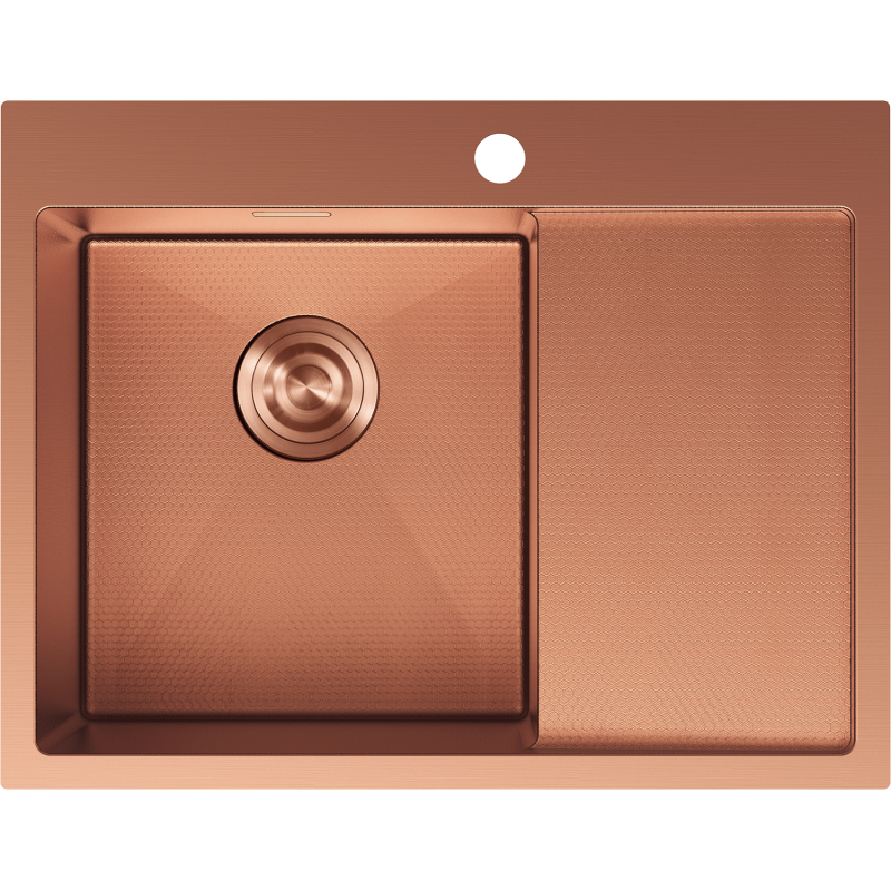 Mexen Exar lava-louça de aço inoxidável com 1 cuba e escorredor à esquerda 620 x 480 mm, cobre HC - 6431621005L-65HC