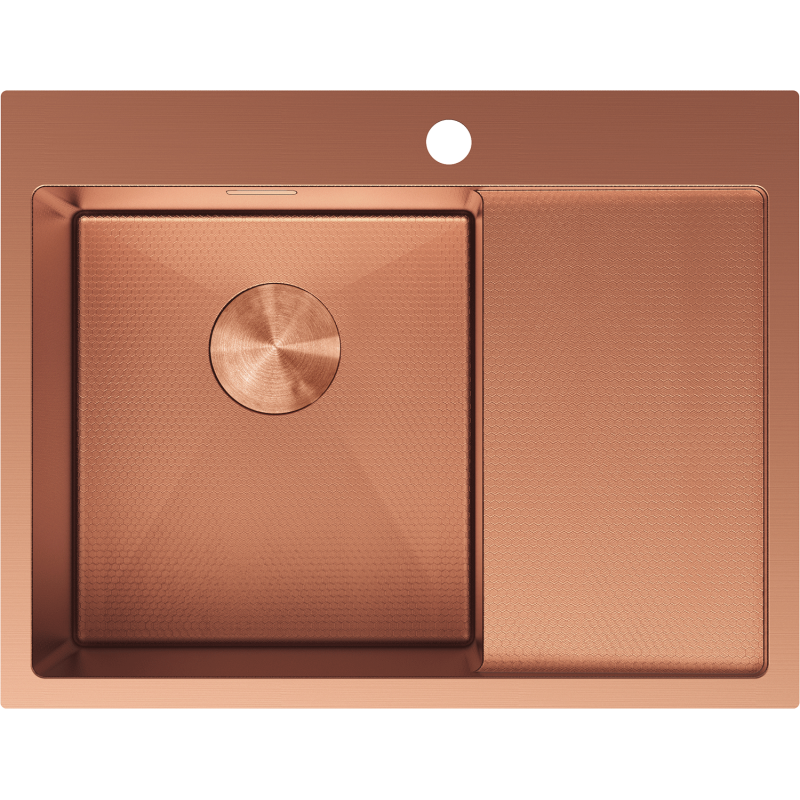 Mexen Exar stalen gootsteen 1-kamer met afdruiprek links 620 x 480 mm, koper HC - 6431621005L-65HC