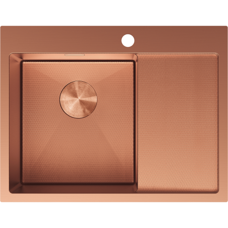 Mexen Exar stalen gootsteen 1-kamer met afdruiprek links 620 x 480 mm, koper HC - 6431621005L-65HC