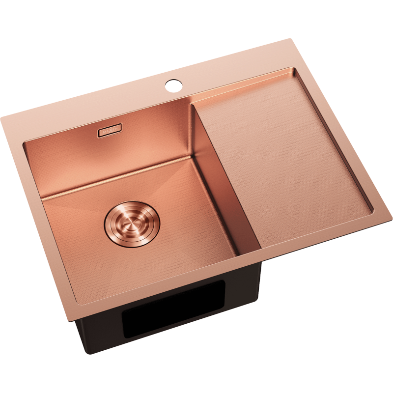 Mexen Exar évier en acier inoxydable 1 bac avec égouttoir, gauche 620 x 480 mm, cuivre HC - 6431621005L-65HC