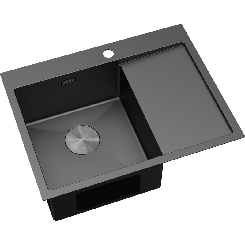 Mexen Exar stalen spoelbak met 1 kuip en afdruiprek, links 620 x 480 mm, zwart - 6431621005L-70