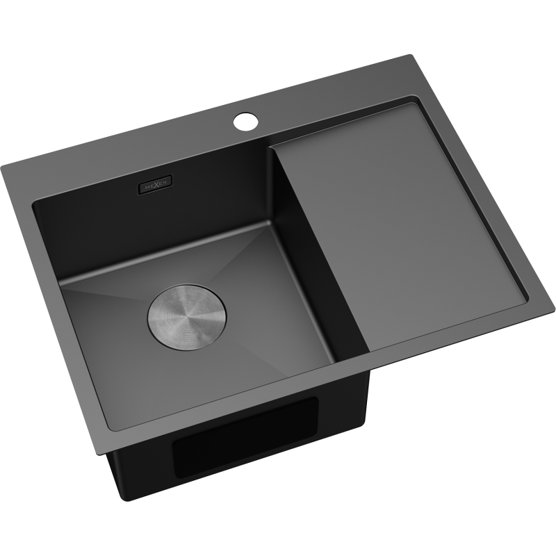 Mexen Exar steel sink 1-bowl with drainer, left 620 x 480 mm, black - 6431621005L-70