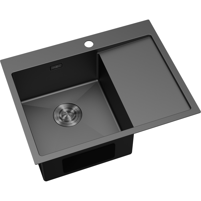 Mexen Exar évier en acier inoxydable 1 bac avec égouttoir à gauche 620 x 480 mm, noir - 6431621005L-70