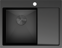 Mexen Exar lavello in acciaio inox a 1 vasca con sgocciolatoio a sinistra 620 x 480 mm, nero - 6431621005L-70