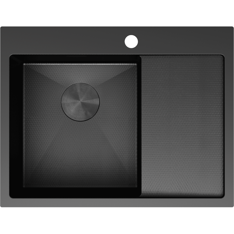 Mexen Exar fregadero de acero inoxidable de 1 cubeta con escurridor, izquierdo 620 x 480 mm, negro HC - 6431621005L-70HC