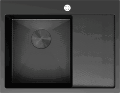 Mexen Exar 1-bowl steel sink with drainer, left 620 x 480 mm, black HC - 6431621005L-70HC