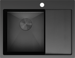 Mexen Exar pias de aço inoxidável de 1 cubas com escorredor à esquerda 620 x 480 mm, preto HC - 6431621005L-70HC