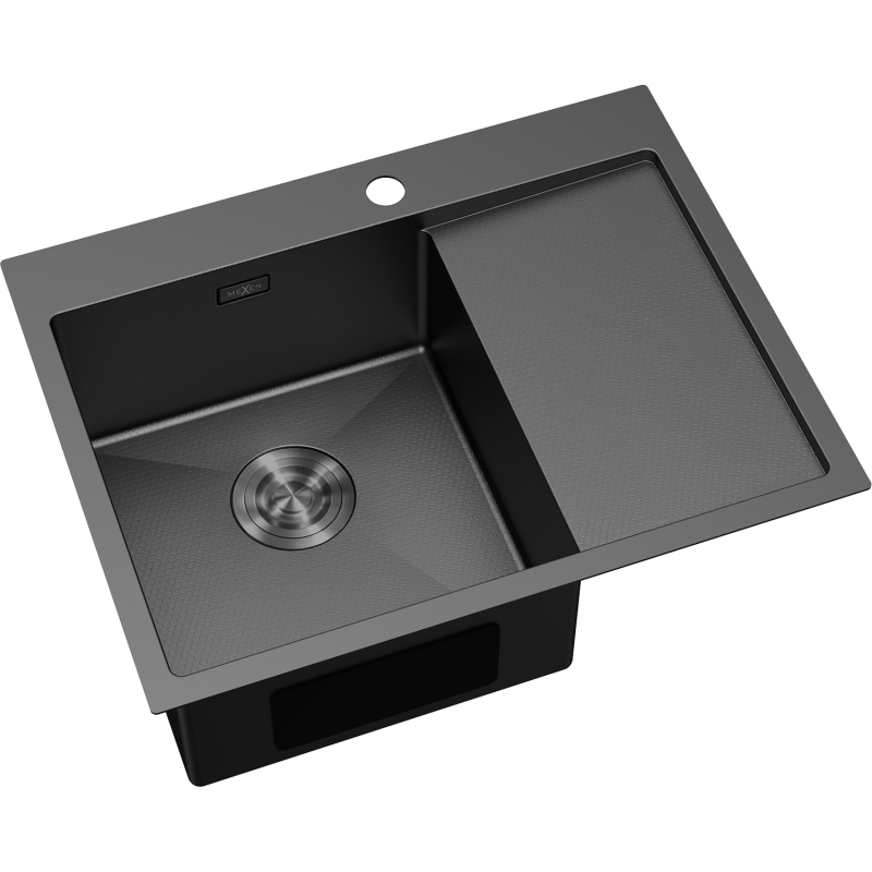 Mexen Exar pias de aço inoxidável de 1 cubas com escorredor à esquerda 620 x 480 mm, preto HC - 6431621005L-70HC