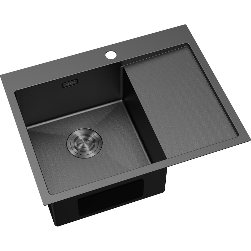 Mexen Exar zlewozmywak stalowy 1-komorowy z ociekaczem, lewy 620 x 480 mm, czarny HC - 6431621005L-70HC