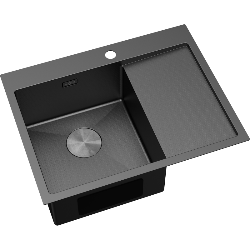 Mexen Exar pias de aço inoxidável de 1 cubas com escorredor à esquerda 620 x 480 mm, preto HC - 6431621005L-70HC