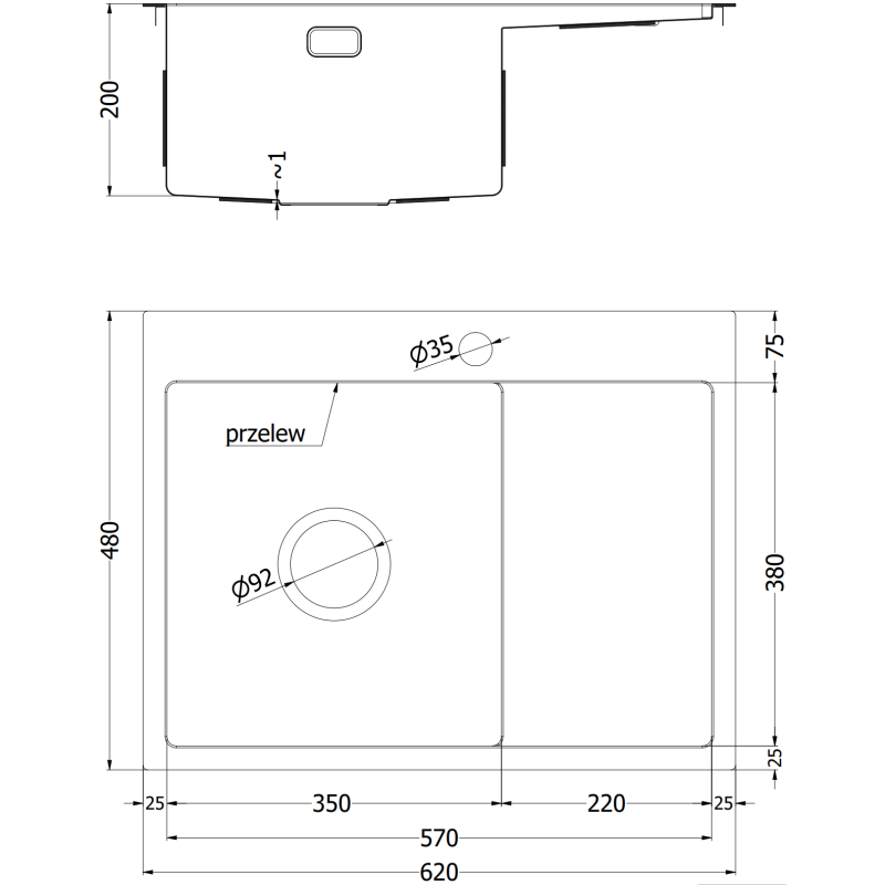 Mexen Exar tērauda izlietne ar vienu nodalījumu un novadītāju, labās puses 620 x 480 mm, nerūsējošs tērauds