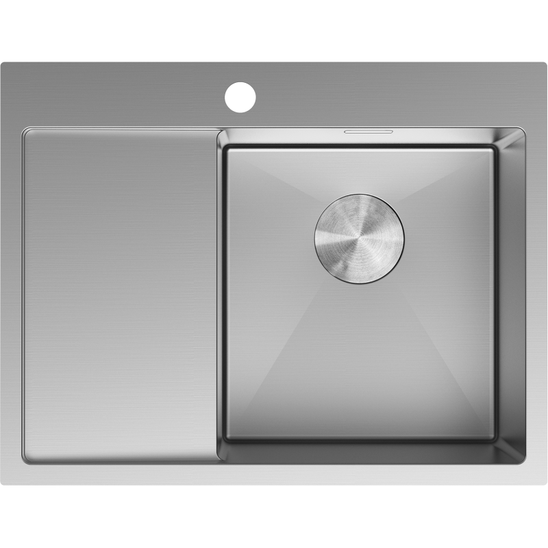 Mexen Exar Stainless Steel 1-Bowl Sink with Right Drainer 620 x 480 mm, Inox - 6432621005P-01