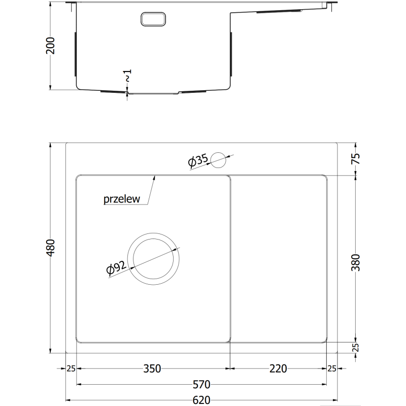 Mexen Exar stainless steel sink 1-bowl with drainer, right 620 x 480 mm, gold - 6432621005P-55