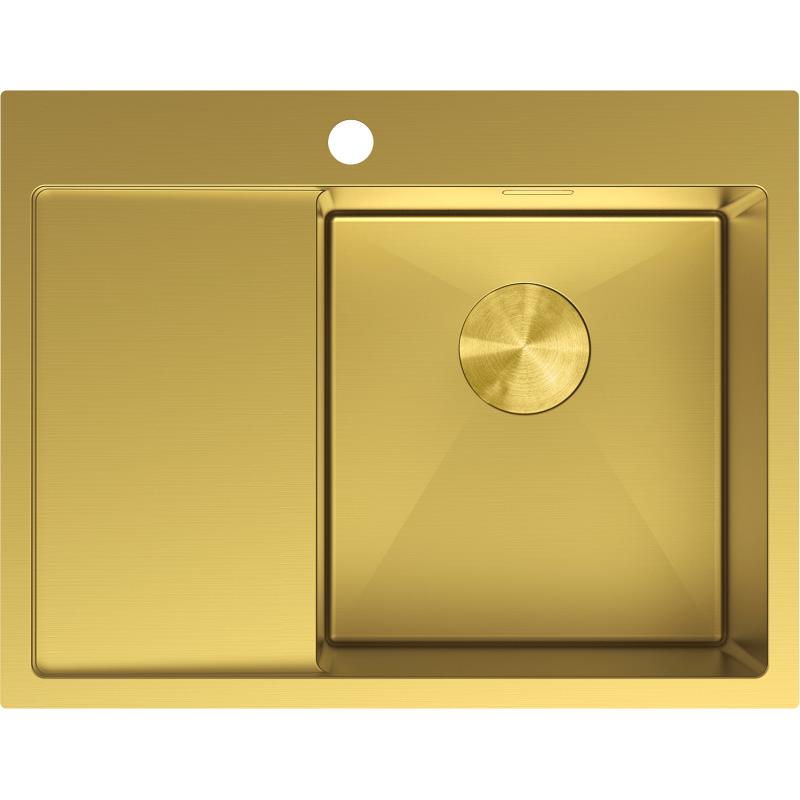 Mexen Exar Edelstahlspüle 1-beckig mit Abtropffläche, rechts 620 x 480 mm, gold - 6432621005P-55