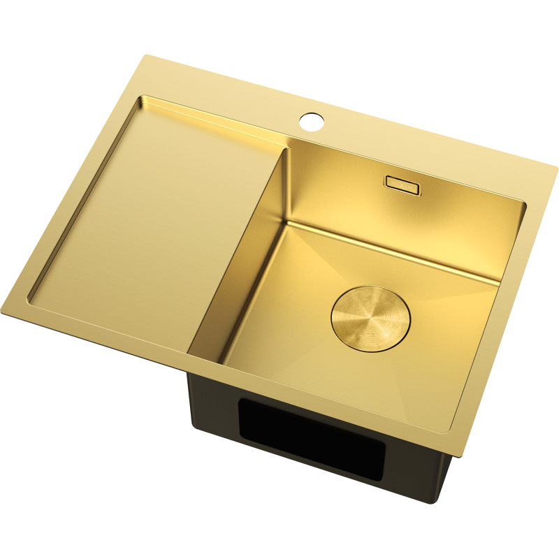 Mexen Exar stainless steel sink 1-bowl with drainer, right 620 x 480 mm, gold - 6432621005P-55
