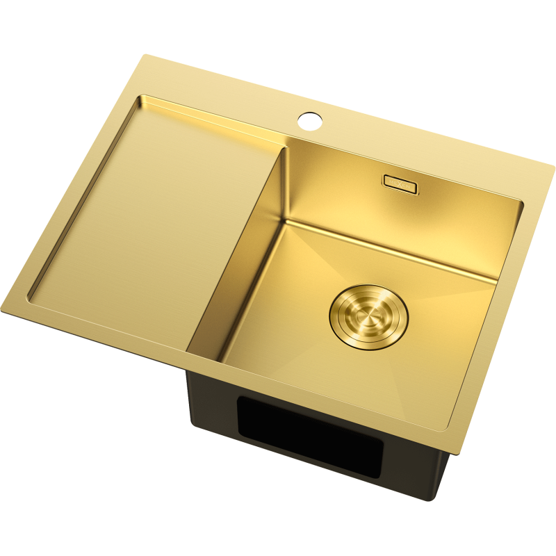 Mexen Exar stainless steel sink 1-bowl with drainer, right 620 x 480 mm, gold - 6432621005P-55