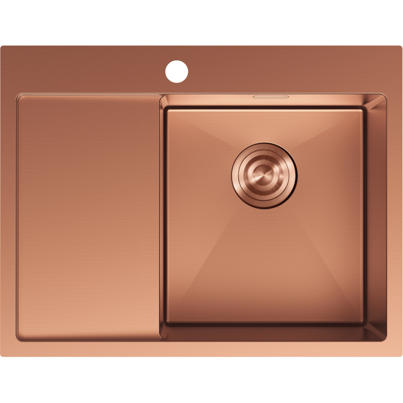 Mexen Exar Edelstahlspüle 1-Becken mit Abtropffläche, rechts 620 x 480 mm, Kupfer - 6432621005P-65