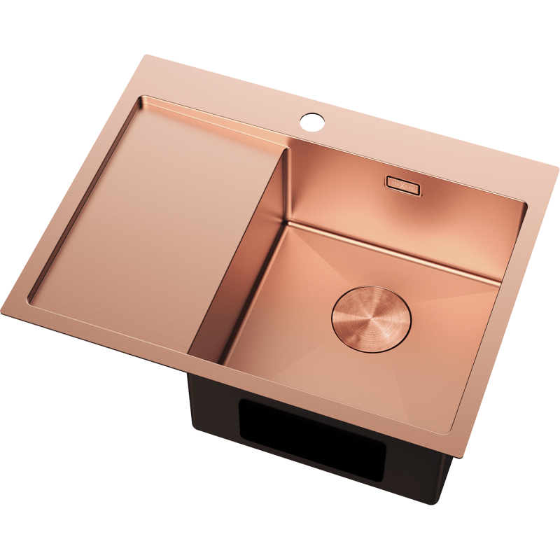 Mexen Exar stainless steel 1-bowl sink with drainer, right 620 x 480 mm, copper - 6432621005P-65