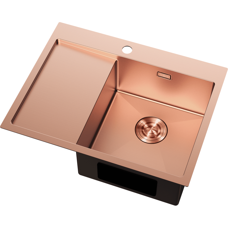 Mexen Exar stainless steel 1-bowl sink with drainer, right 620 x 480 mm, copper - 6432621005P-65
