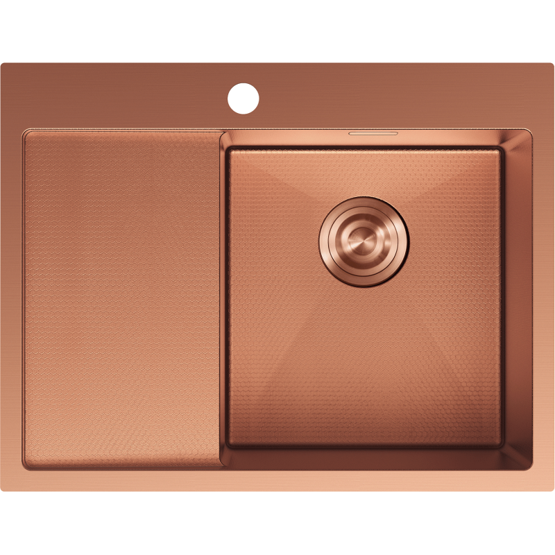 Mexen Exar teräksinen 1-allas tiskiallas, oikea tippareuna 620 x 480 mm, kupari HC - 6432621005P-65HC