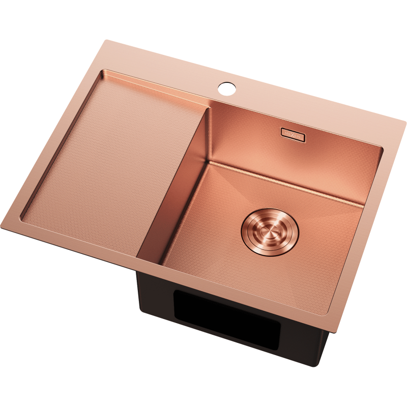 Mexen Exar évier en acier inoxydable 1 bac avec égouttoir, à droite 620 x 480 mm, cuivre HC - 6432621005P-65HC