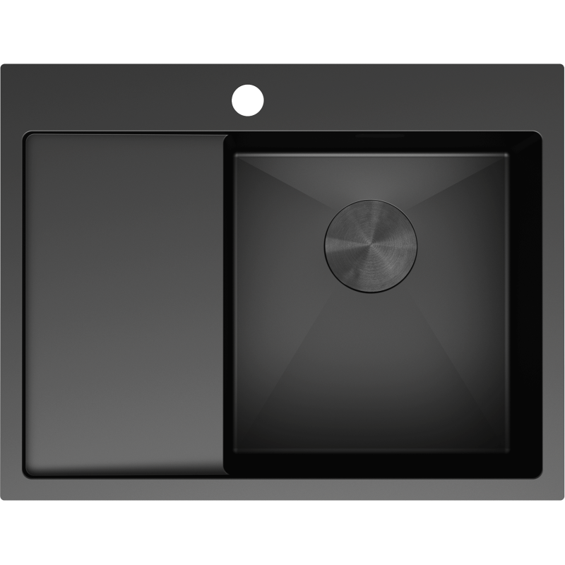 Mexen Exar tērauda izlietne ar vienu bļodu un noteces daļu, labās puses, 620 x 480 mm, melna - 6432621005P-70