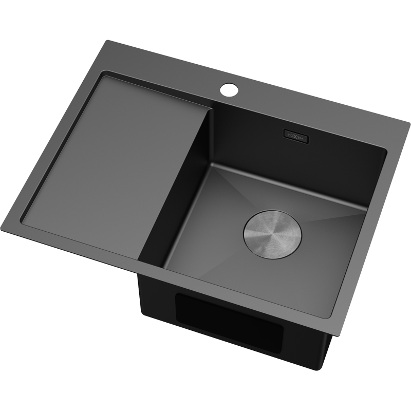 Mexen Exar tērauda izlietne ar vienu bļodu un noteces daļu, labās puses, 620 x 480 mm, melna - 6432621005P-70