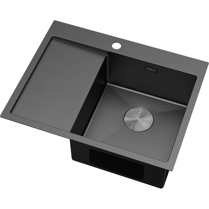 Mexen Exar Évier en acier inoxydable 1 bac avec égouttoir, côté droit 620 x 480 mm, noir HC - 6432621005P-70HC
