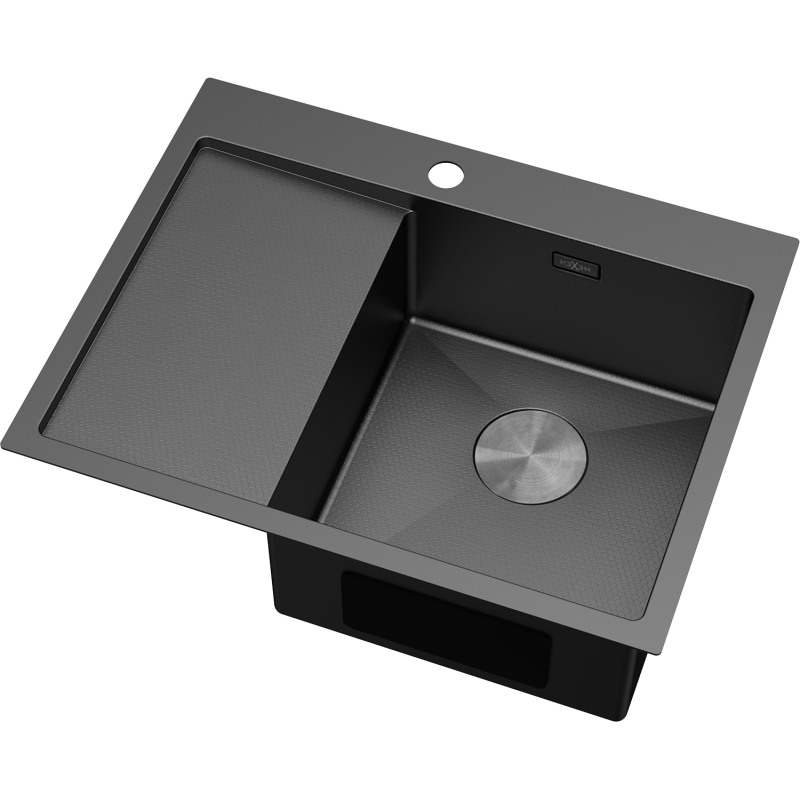 Mexen Exar lavello in acciaio inox 1-vasca con sgocciolatoio, destro 620 x 480 mm, nero HC - 6432621005P-70HC