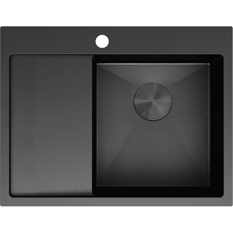 Mexen Exar Évier en acier inoxydable 1 bac avec égouttoir, côté droit 620 x 480 mm, noir HC - 6432621005P-70HC
