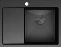Mexen Exar Évier en acier inoxydable 1 bac avec égouttoir, côté droit 620 x 480 mm, noir HC - 6432621005P-70HC