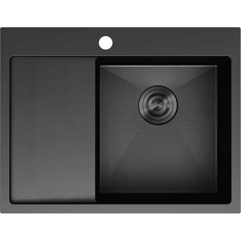 Mexen Exar Évier en acier inoxydable 1 bac avec égouttoir, côté droit 620 x 480 mm, noir HC - 6432621005P-70HC